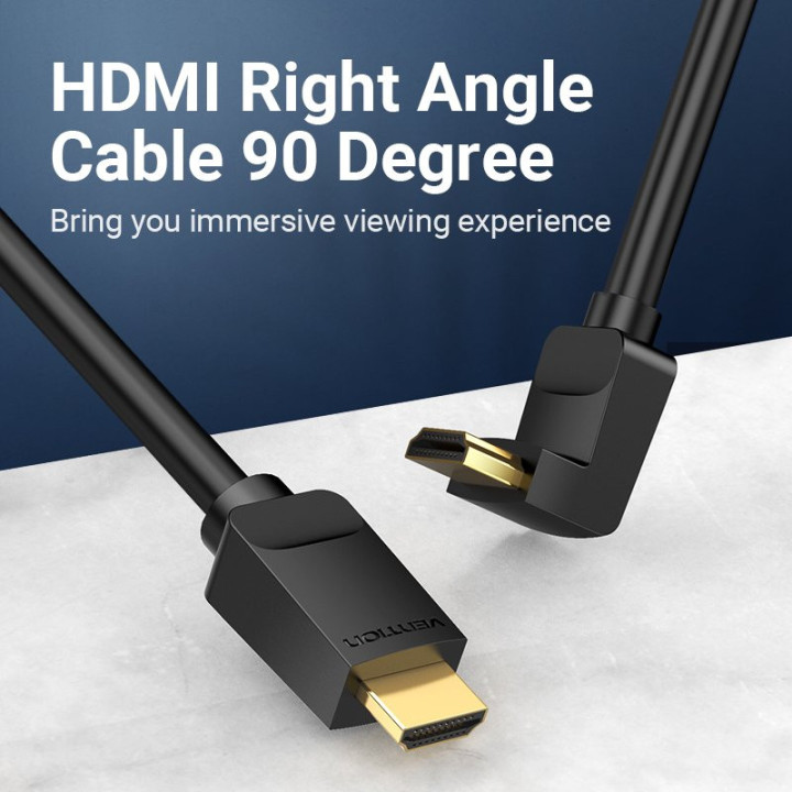 Кабел Vention HDMI Right Angle 90 Degree v2.0 M / M 4K/60Hz Gold - 2M Black - AARBH