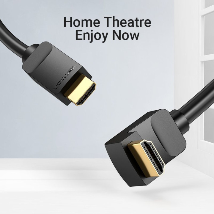 Кабел Vention HDMI Right Angle 90 Degree v2.0 M / M 4K/60Hz Gold - 2M Black - AARBH