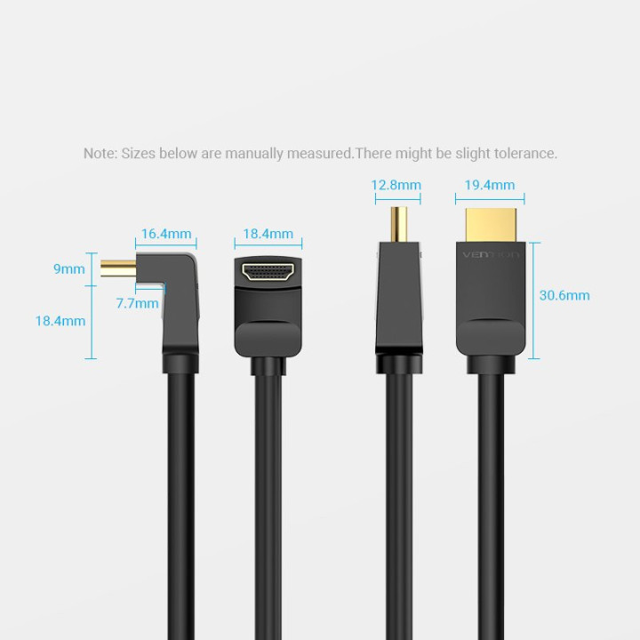 Кабел Vention HDMI Right Angle 90 Degree v2.0 M / M 4K/60Hz Gold - 2M Black - AARBH