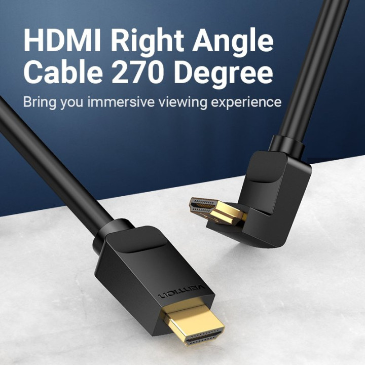 Кабел Vention HDMI Right Angle 270 Degree v2.0 M / M 4K/60Hz Gold - 1.5M Black - AAQBG
