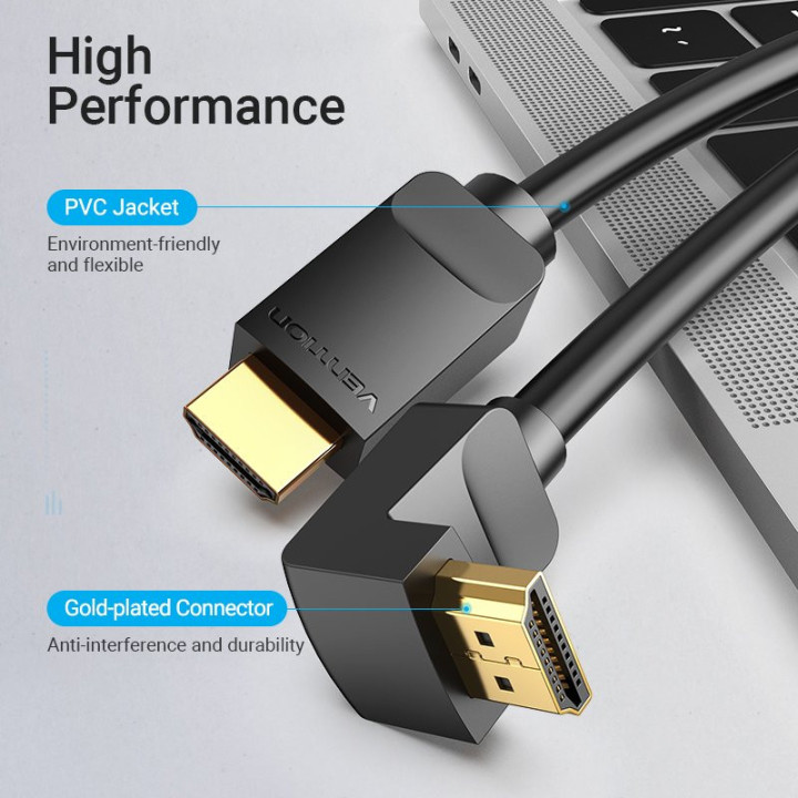 Кабел Vention HDMI Right Angle 270 Degree v2.0 M / M 4K/60Hz Gold - 1.5M Black - AAQBG
