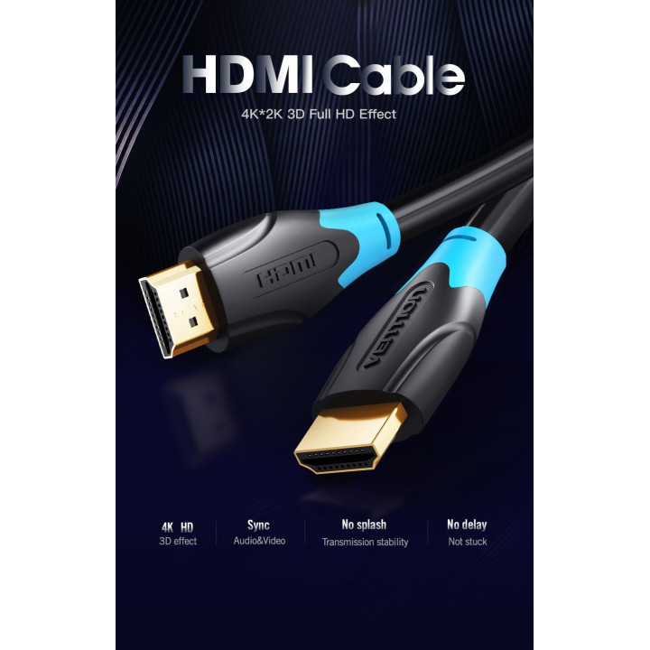Кабел Vention HDMI v2.0 M / M 4K/60Hz Gold - 0.75M Black - AACBE