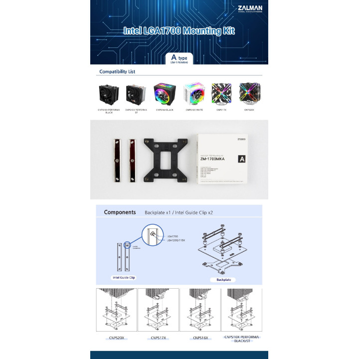 Монтаж Zalman Mounting Kit LGA1700 TYPE-A for CNPS10x/16x/17x/20x - ZM1700-MKA