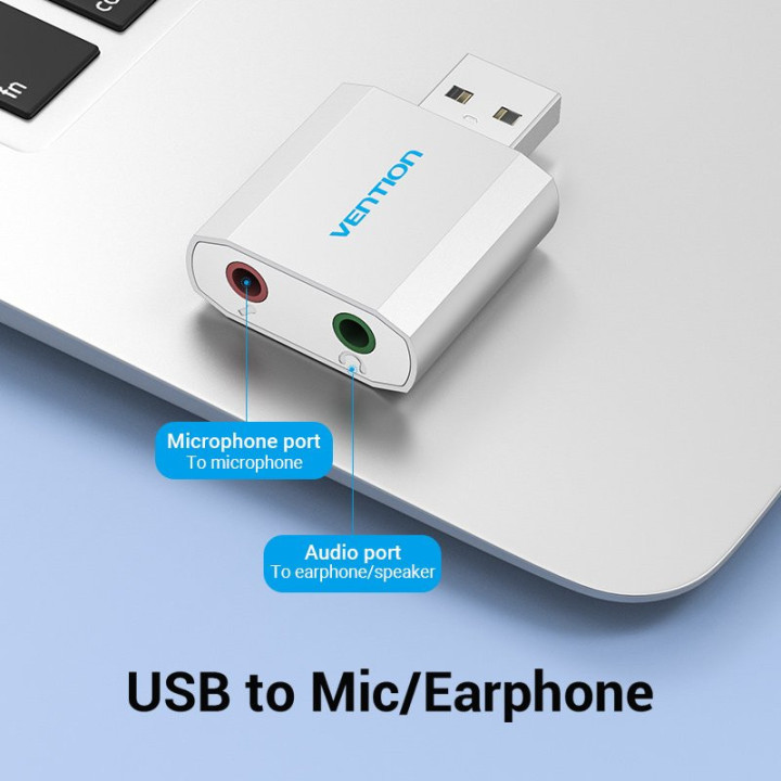 Външна звукова карта Vention USB за Headphones, Mic, Silver - VAB-S13
