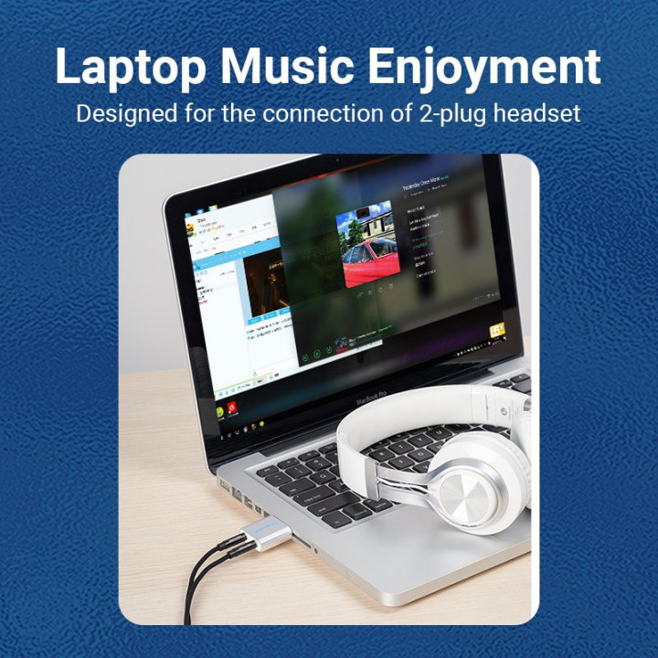 Външна звукова карта Vention USB за Headphones, Mic, Silver - VAB-S13