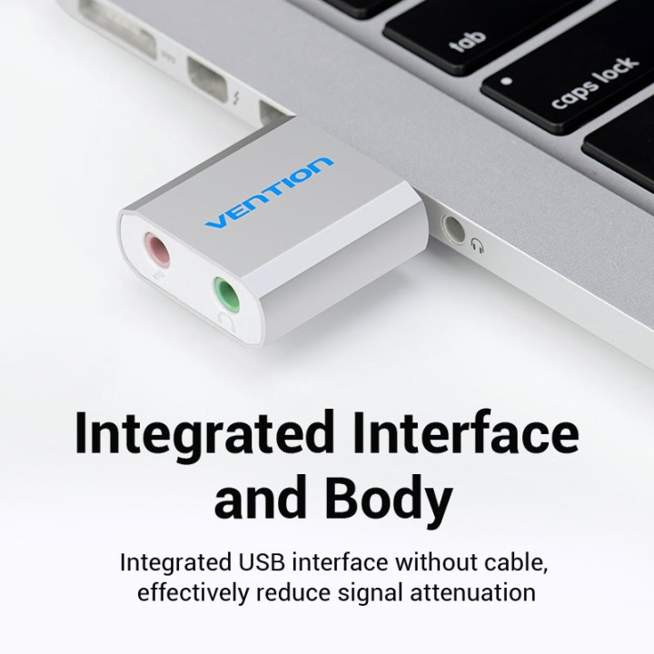 Външна звукова карта Vention USB за Headphones, Mic, Silver - VAB-S13