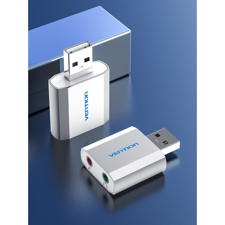 Външна звукова карта Vention USB за Headphones, Mic, Silver - VAB-S13
