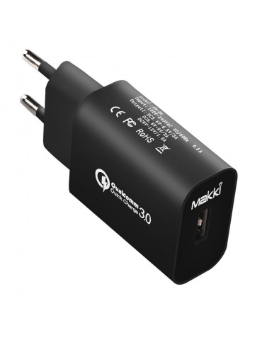 Зарядно за стена Makki Fast Charger QC3.0 18W - MAKKI-QC18W-BK