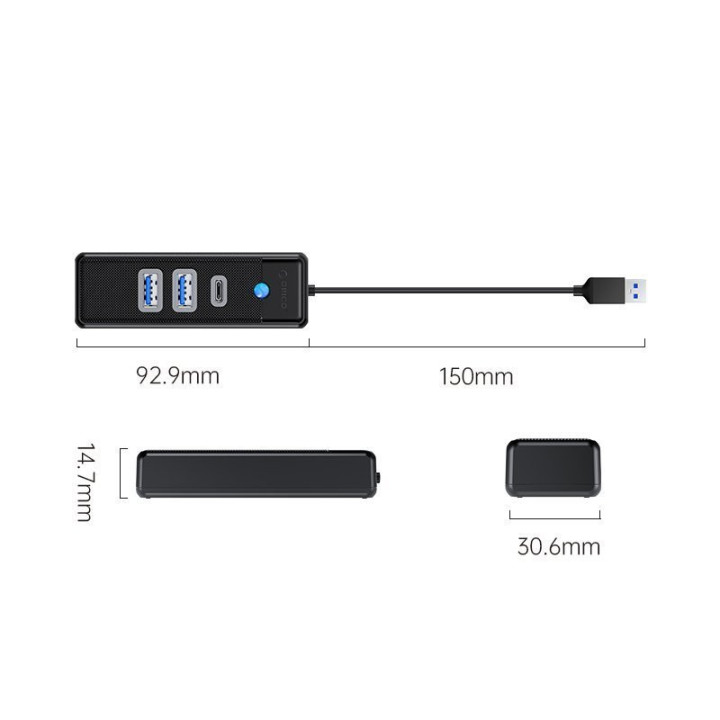 Хъб Orico HUB USB3.0 3 port - 2 x USB3.0, 1 x Type C, Black - PWC2U-U3-015-BK-EP
