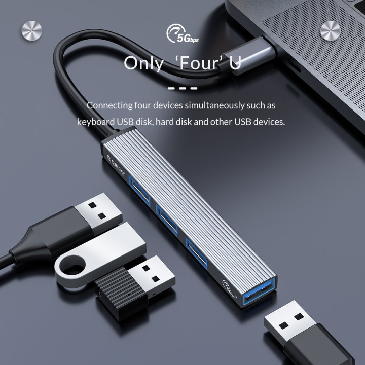 Хъб Orico USB3.0/2.0 HUB 4 port - Type-C input - AH-13-GY