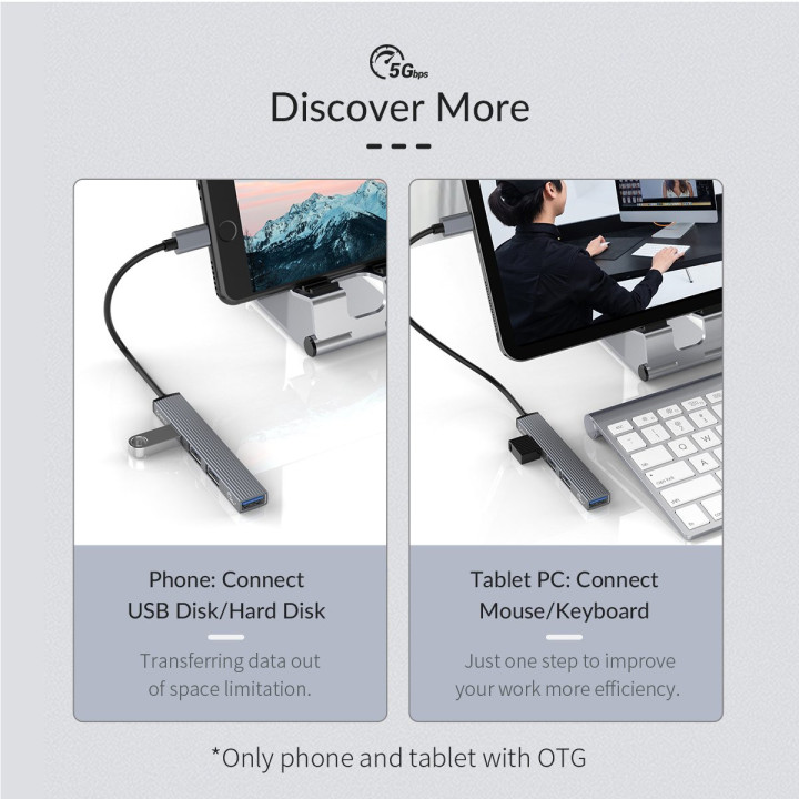 Хъб Orico USB3.0/2.0 HUB 4 port - Type-C input - AH-13-GY