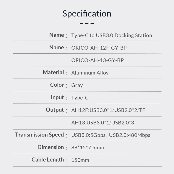 Хъб Orico USB3.0/2.0 HUB 4 port - Type-C input - AH-13-GY