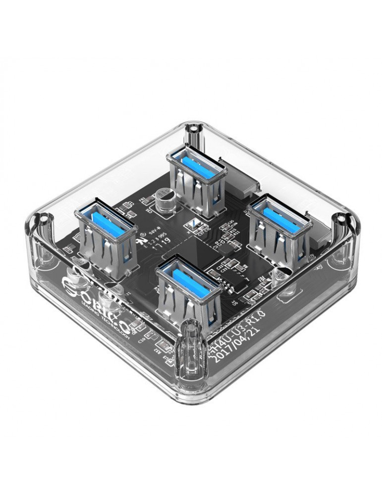 Хъб Orico USB3.0 HUB 4 port transparent, 1m cable - MH4U-U3-10-CR