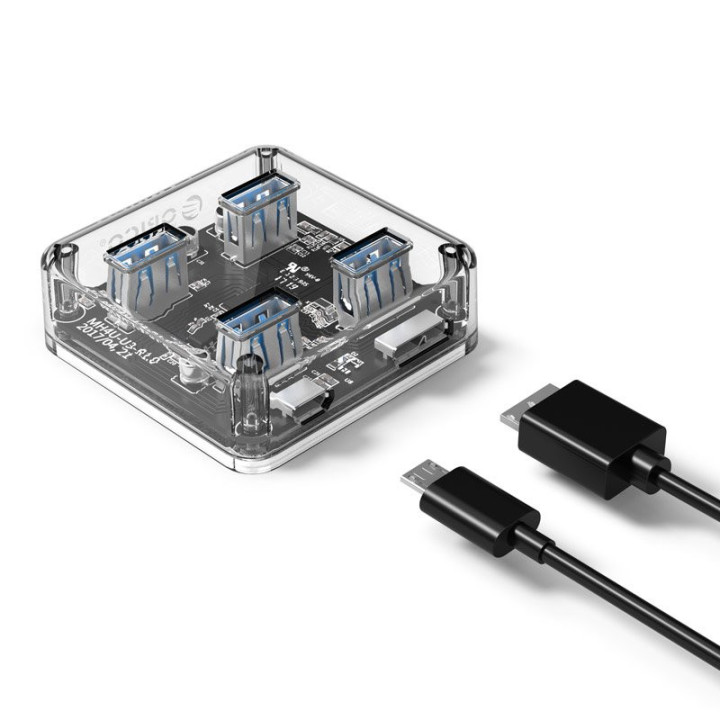 Хъб Orico USB3.0 HUB 4 port transparent, 1m cable - MH4U-U3-10-CR