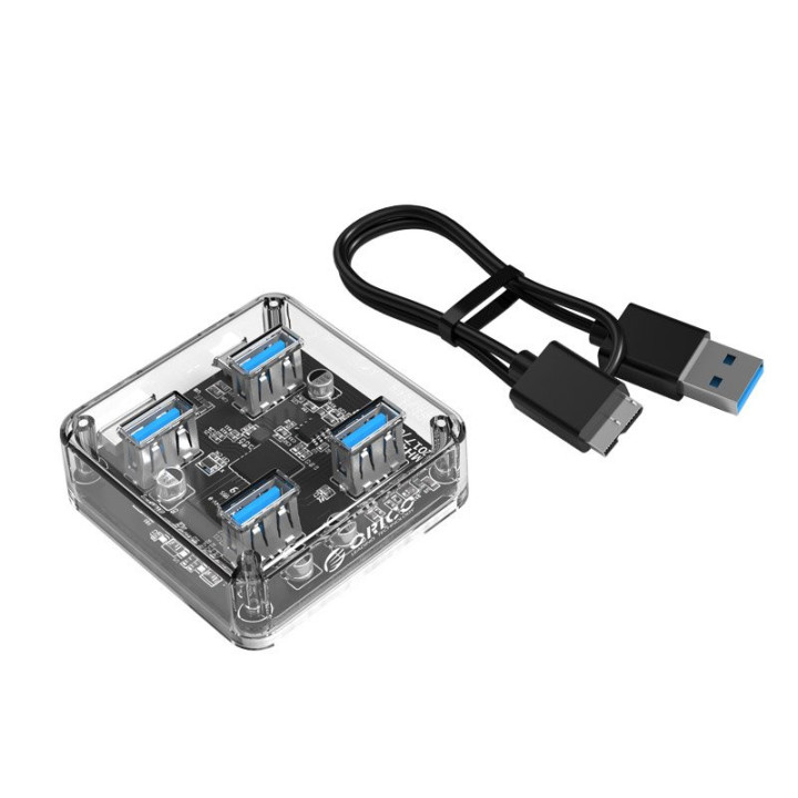 Хъб Orico USB3.0 HUB 4 port transparent, 1m cable - MH4U-U3-10-CR