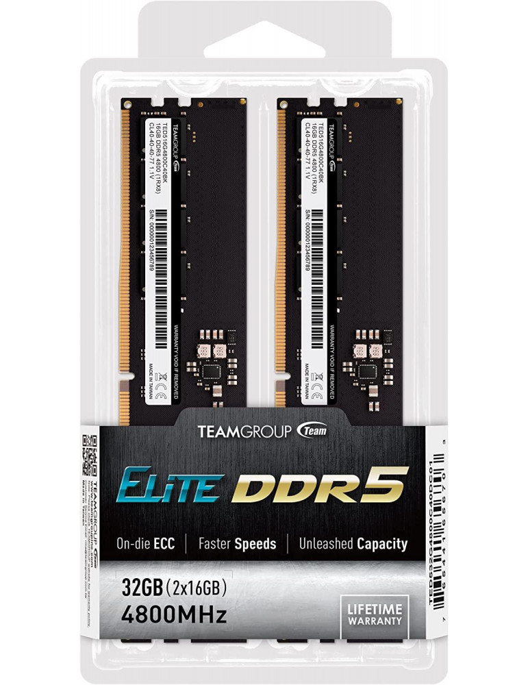 RAM памет Team Group ELITE 32GB(2 x 16GB) DDR5 4800MHz CL40 1.1V - TED532G4800C40DC01