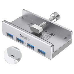 Хъб Orico USB 3.0 HUB Clip Type 4 port - aux Micro-USB power input, Aluminum - MH4PU-P-SV-BP