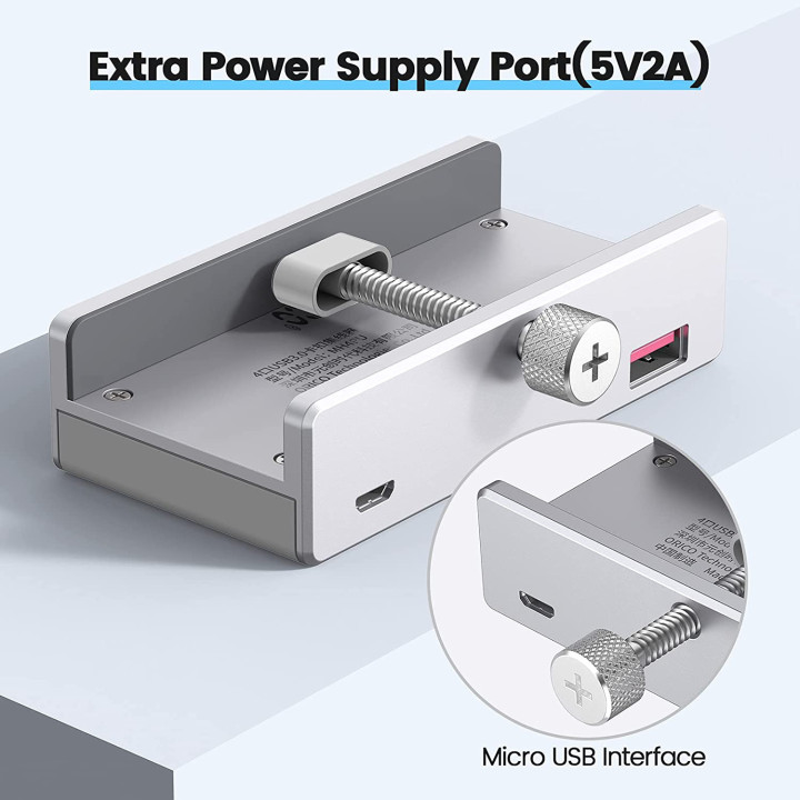 Хъб Orico USB 3.0 HUB Clip Type 4 port - aux Micro-USB power input, Aluminum - MH4PU-P-SV-BP