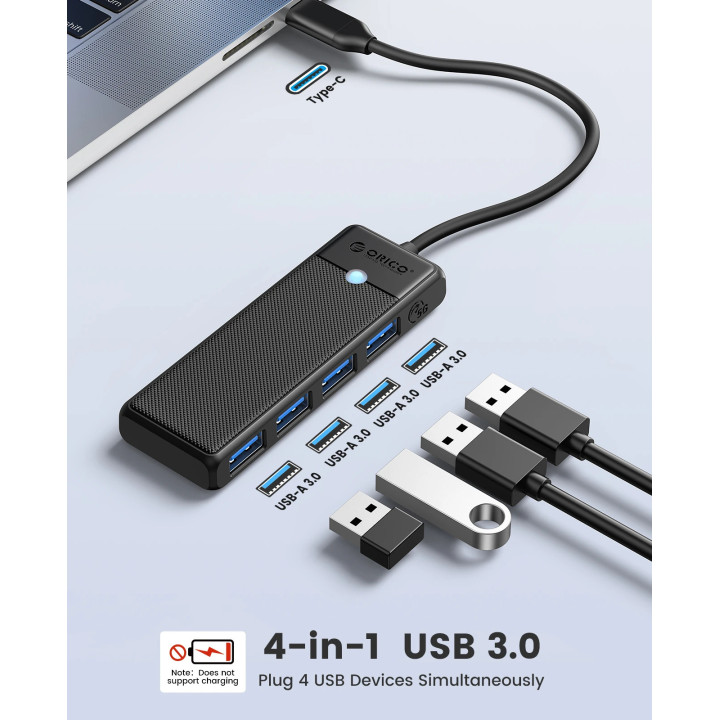 Хъб Orico USB3.1 HUB Type-C, 4 x USB3.0 - PAPW4A-C3-015-BK-EP