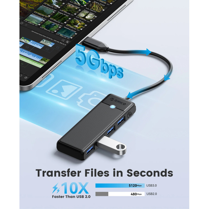 Хъб Orico USB3.1 HUB Type-C, 4 x USB3.0 - PAPW4A-C3-015-BK-EP