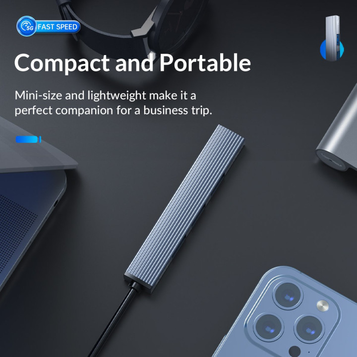 Хъб Orico USB3.0/2.0 HUB 4 port, Aluminum - AH-A13-GY-BP