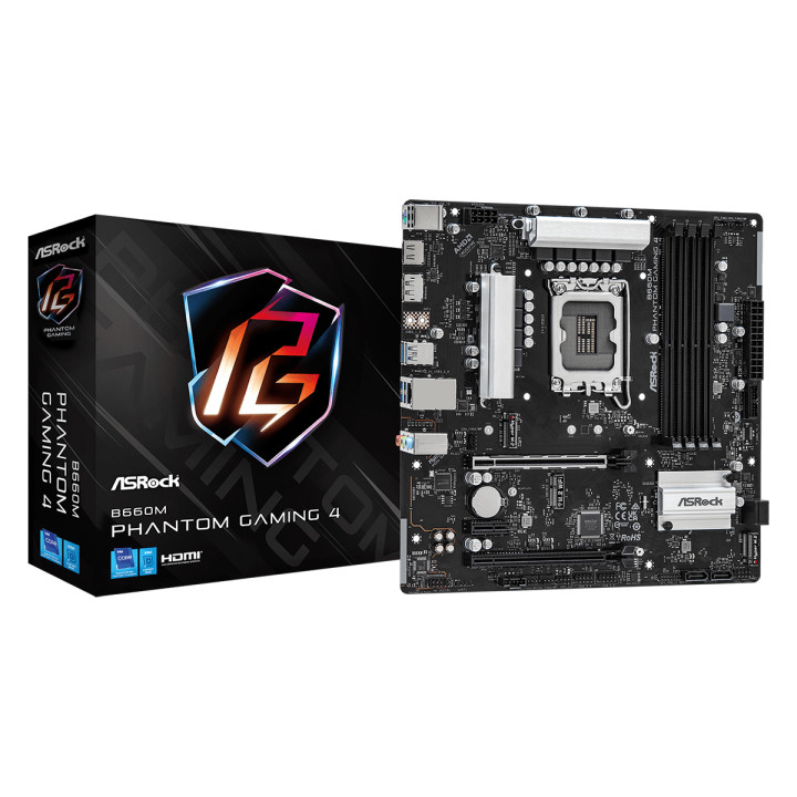 Дънна платка AsRock B660M Phantom Gaming 4, LGA1700,  4xDDR4, 2xM.2 PCIe, DP, HDMI, mATX