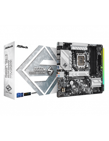Дънна платка AsRock B660M STEEL LEGEND, LGA1700, 4xDDR4, 1xPCIe 4.0x16, 2xM.2 PCIe, DP, HDMI, POLYCHROME RGB, mATX