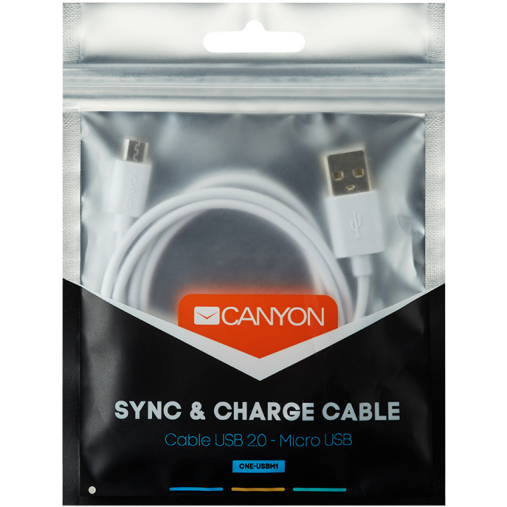 Кабел Canyon Micro USB, бял