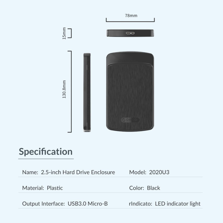 Кутия за диск Orico 2.5", USB3.0 - 2020U3-BK