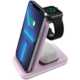 Безжично зарядно Canyon WS-304 Foldable 3in1, Iced Pink - CNS-WCS304IP