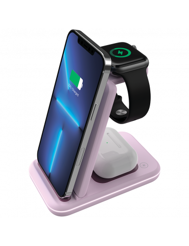 Безжично зарядно Canyon WS-304 Foldable 3in1, Iced Pink - CNS-WCS304IP