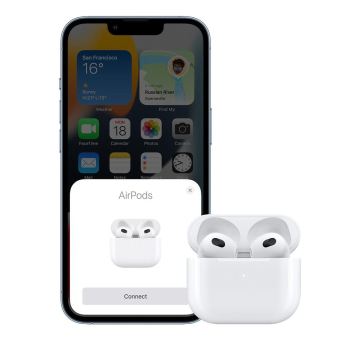 Bluetooth слушалки-тапи Apple AirPods 3, с докинг кутийка, Wireless, бял - APPLE-MME73ZM-A