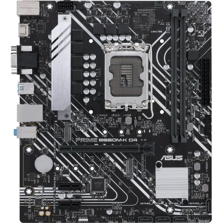 Дънна платка Asus PRIME B660M-K D4, LGA1700, mATX, 2x DDR4, 2x M.2, Aura Sync RGB