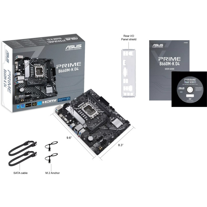 Дънна платка Asus PRIME B660M-K D4, LGA1700, mATX, 2x DDR4, 2x M.2, Aura Sync RGB