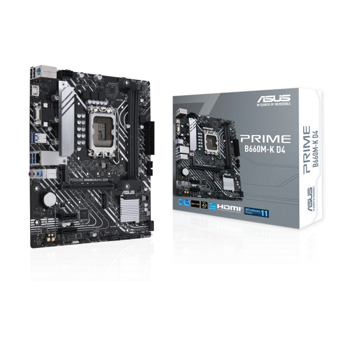 Дънна платка Asus PRIME B660M-K D4, LGA1700, mATX, 2x DDR4, 2x M.2, Aura Sync RGB