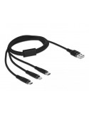 Кабел за зареждане Delock 87155, 3 в 1, USB - Lightning MicroUSB USB-C, 1м, Черен