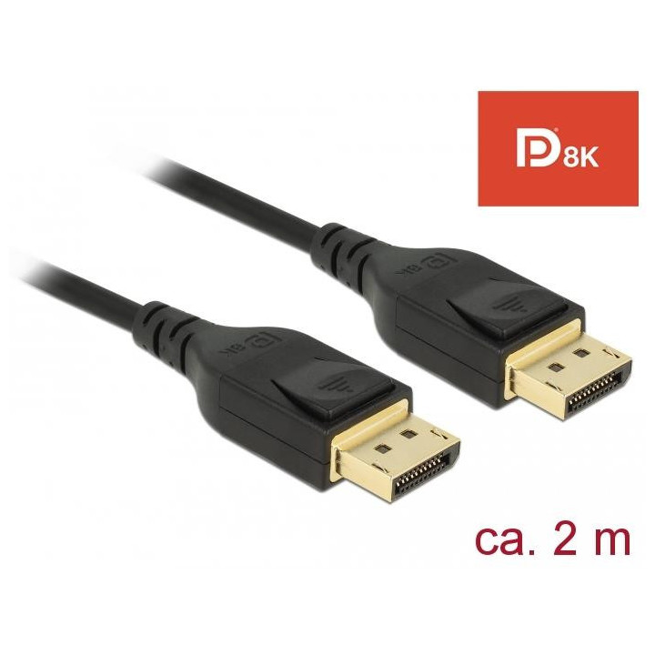 Кабел Delock 85660, DisplayPort мъжко - DisplayPort мъжко, 2.0м, 8K 60 Hz, Черен