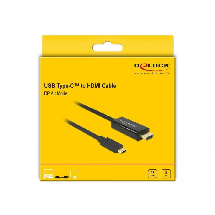 Кабел Delock 85259, USB-C мъжко - HDMI мъжко, 2.0 m, 4K 30 Hz, 2 m, Черен