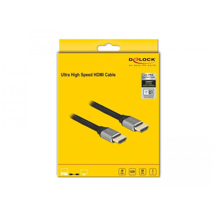 Кабел Delock Ultra High Speed, HDMI мъжко - HDMI мъжко, 48 Gbit/s, 8K 60 Hz, 2 м, Сив