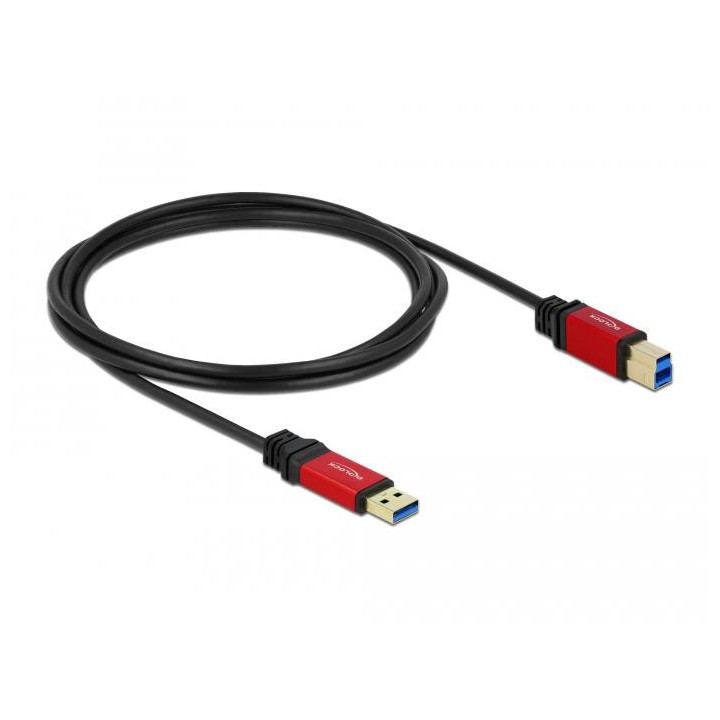 Кабел Delock USB-A мъжко - USB-B мъжко, 2 м, Premium, Екраниран, Черен