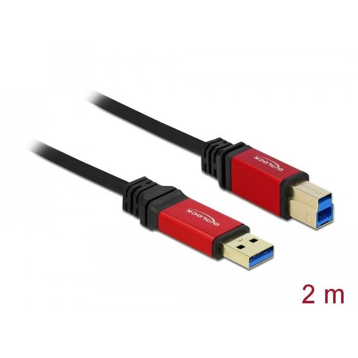 Кабел Delock USB-A мъжко - USB-B мъжко, 2 м, Premium, Екраниран, Черен