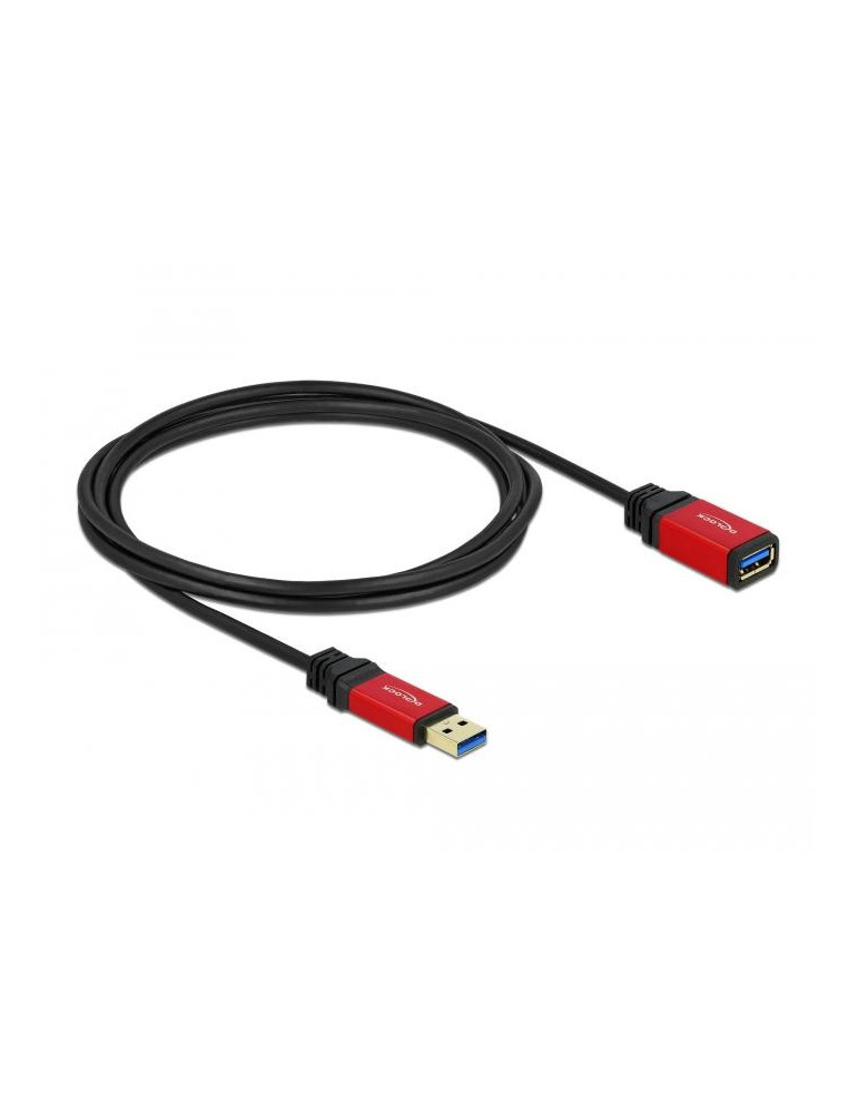 Удължителен кабел Delock USB-A мъжко - USB-А женско, 2 м, Premium, Екраниран, Черен