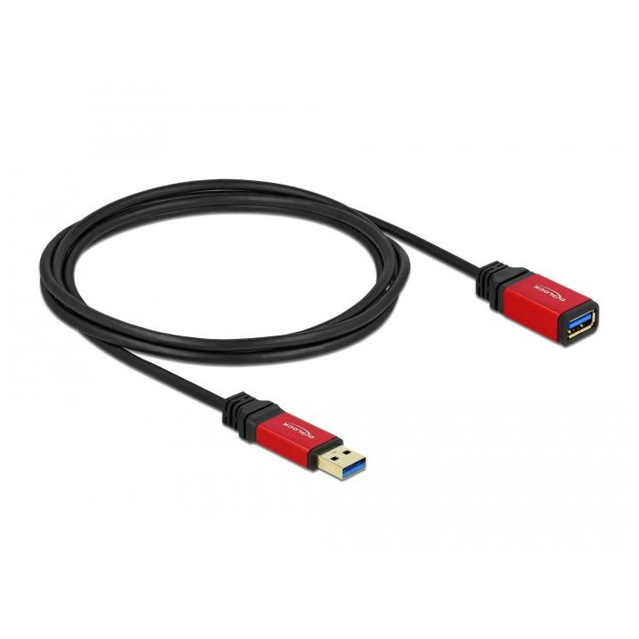 Удължителен кабел Delock USB-A мъжко - USB-А женско, 2 м, Premium, Екраниран, Черен