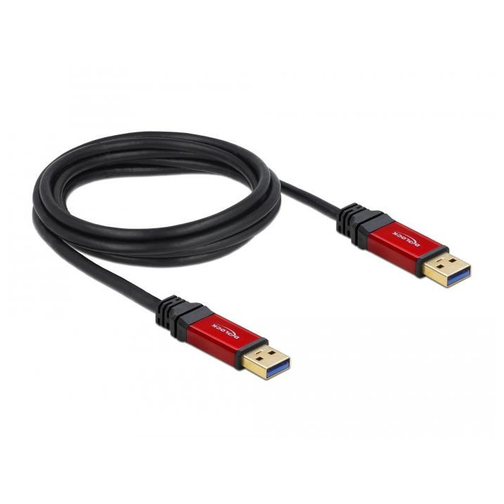 Кабел Delock 82745, USB-A мъжко - USB-А мъжко, 2 м, Premium, Екраниран, Черен
