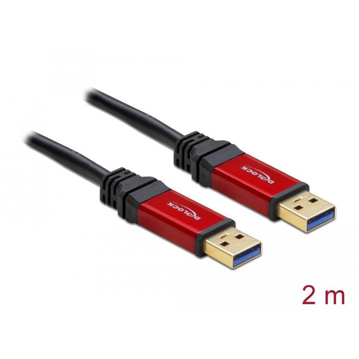 Кабел Delock 82745, USB-A мъжко - USB-А мъжко, 2 м, Premium, Екраниран, Черен