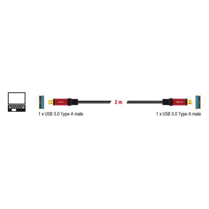 Кабел Delock 82745, USB-A мъжко - USB-А мъжко, 2 м, Premium, Екраниран, Черен