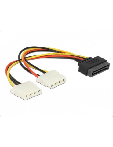 Кабел DeLock Power SATA 15pin към 2x 4pin Molex женско, 20cm