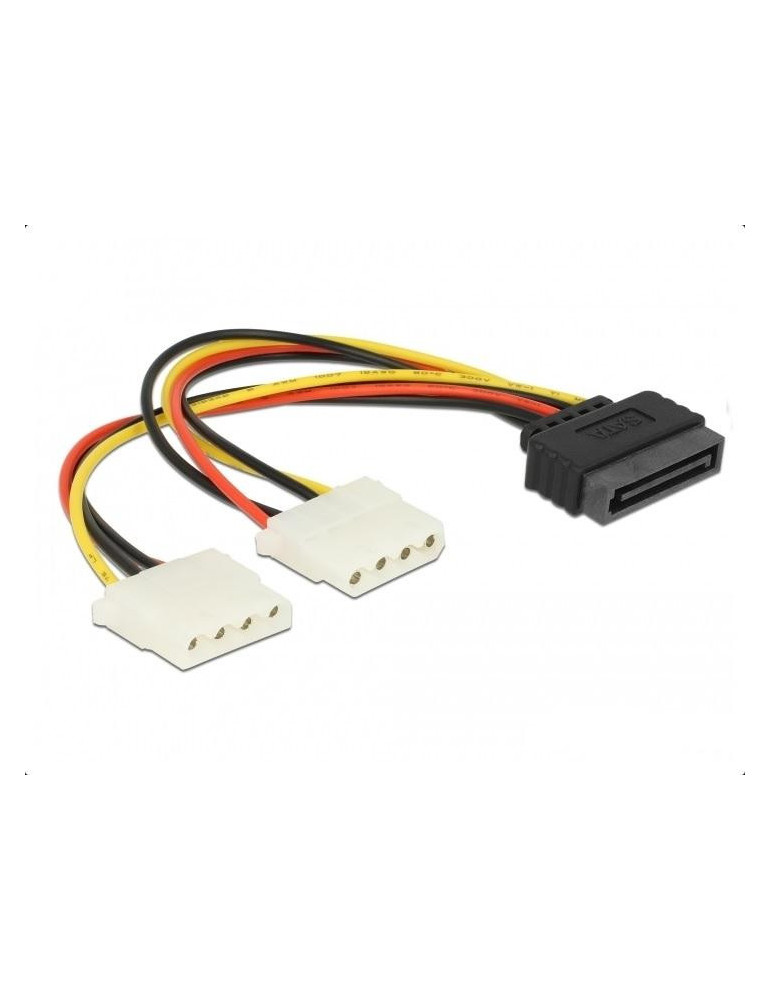 Кабел DeLock Power SATA 15pin към 2x 4pin Molex женско, 20cm