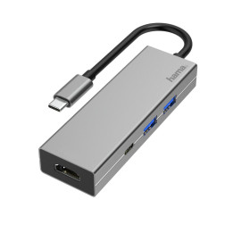 4-портов хъб USB-C HAMA Aluminium, USB 3.1 Gen1, 2 x USB-A, 1 x USB-C, 1х HDMI, Сребрист