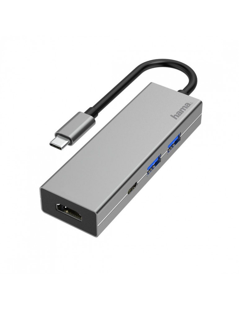 4-портов хъб USB-C HAMA Aluminium, USB 3.1 Gen1, 2 x USB-A, 1 x USB-C, 1х HDMI, Сребрист